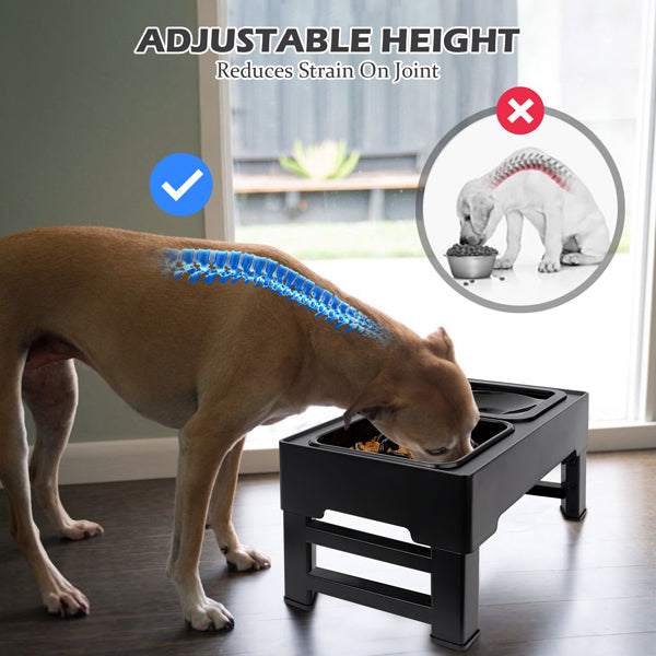 Elevated Slow Feeder Dog Bowl Rack With 3 Adjustable Heights