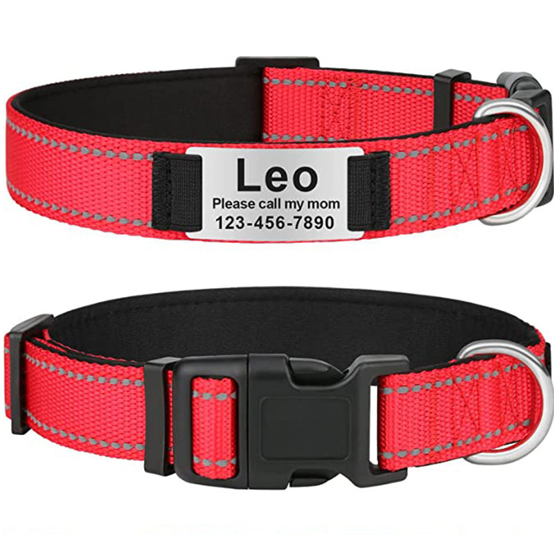 Custom Reflective Dog Collar with Name Plate