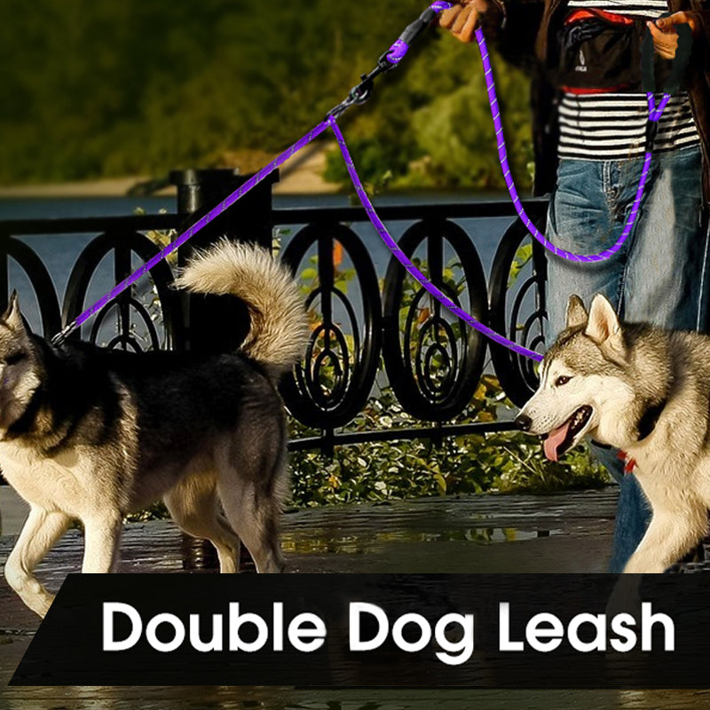 Reflective Double Dog Leash, 360 Swivel No Tangle Walking Double Leash