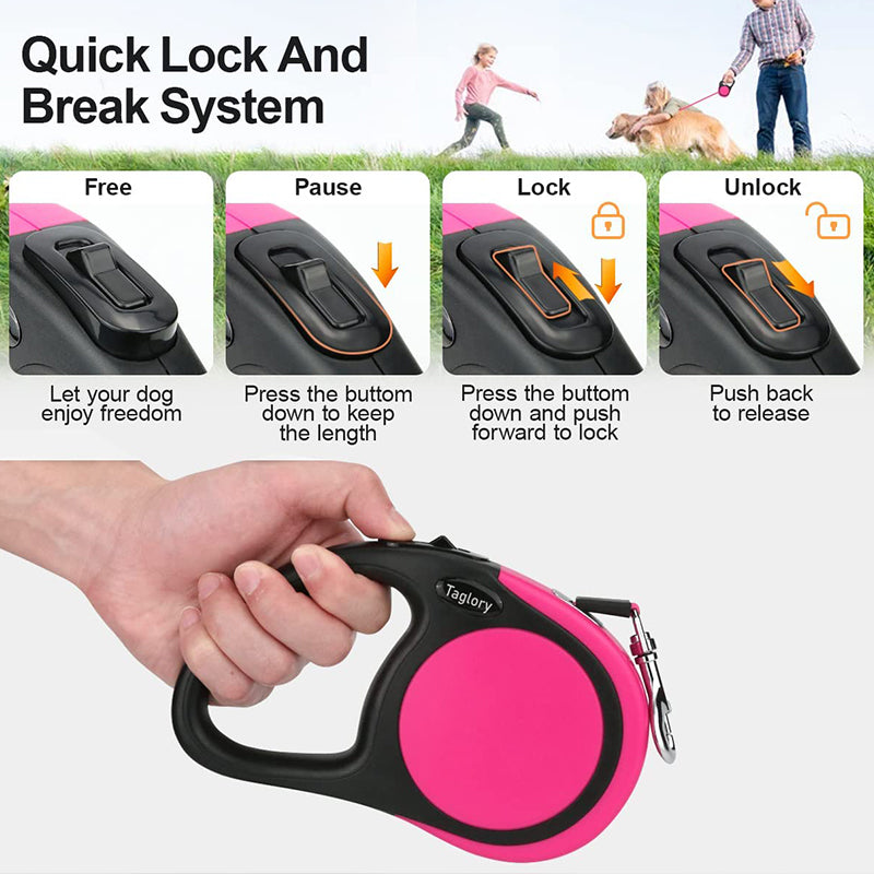 16ft One-Handed Brake No Tangle Retractable Dog Leash