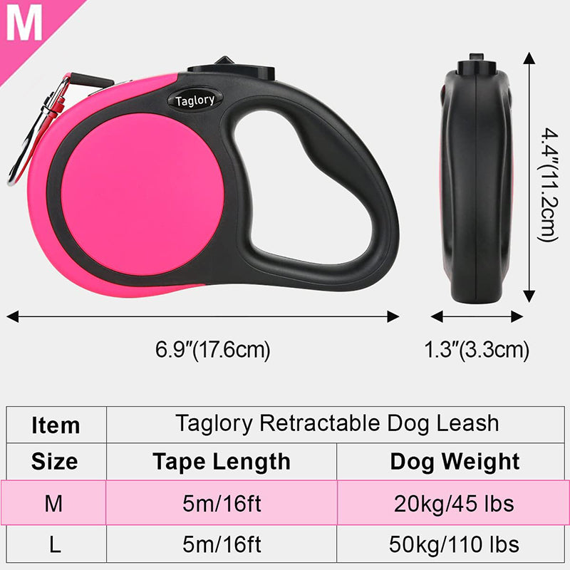 16ft One-Handed Brake No Tangle Retractable Dog Leash