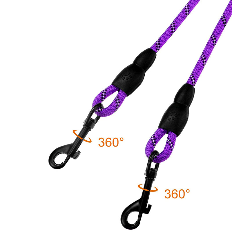 Reflective Double Dog Leash, 360 Swivel No Tangle Walking Double Leash