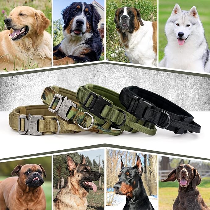 Taglory Strong Tactical Dog Collar, Military Dog Collar with Durable Handle, Thick Wide Heavy Duty Dog Collars with Metal Buckle