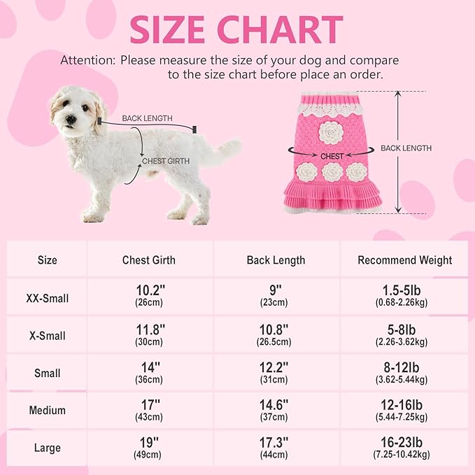 Taglory Small Dog Sweater, Dog Clothes for Small Dogs Girls Boys, Soft Warm Turtleneck Dress
