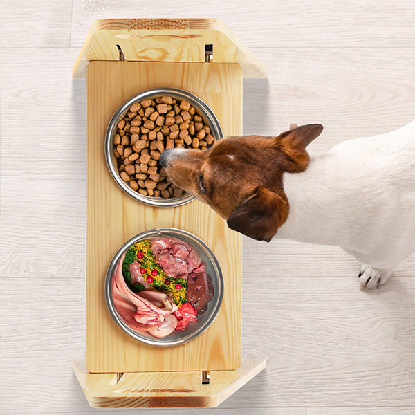 Adjustable Non-Slip Pine Elevated Dog Food Bowl Rack