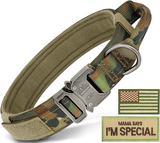 Taglory Strong Tactical Dog Collar, Military Dog Collar with Durable Handle, Thick Wide Heavy Duty Dog Collars with Metal Buckle