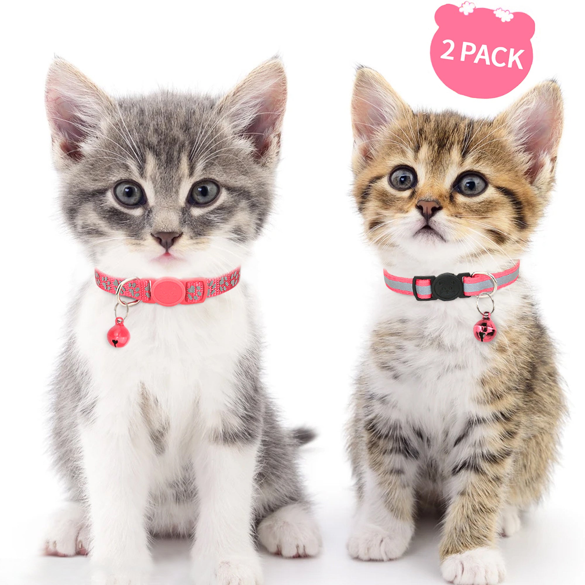 Taglory 2 Pack Adjustable Breakaway Reflective Cat Collar with Bell