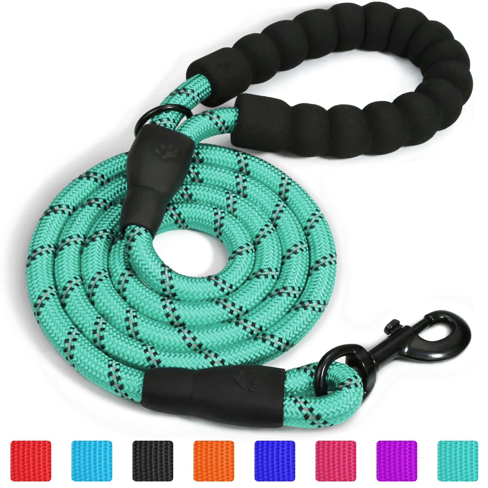 Padded Handle Highly Reflective Threads Dog Leash--Turquoise